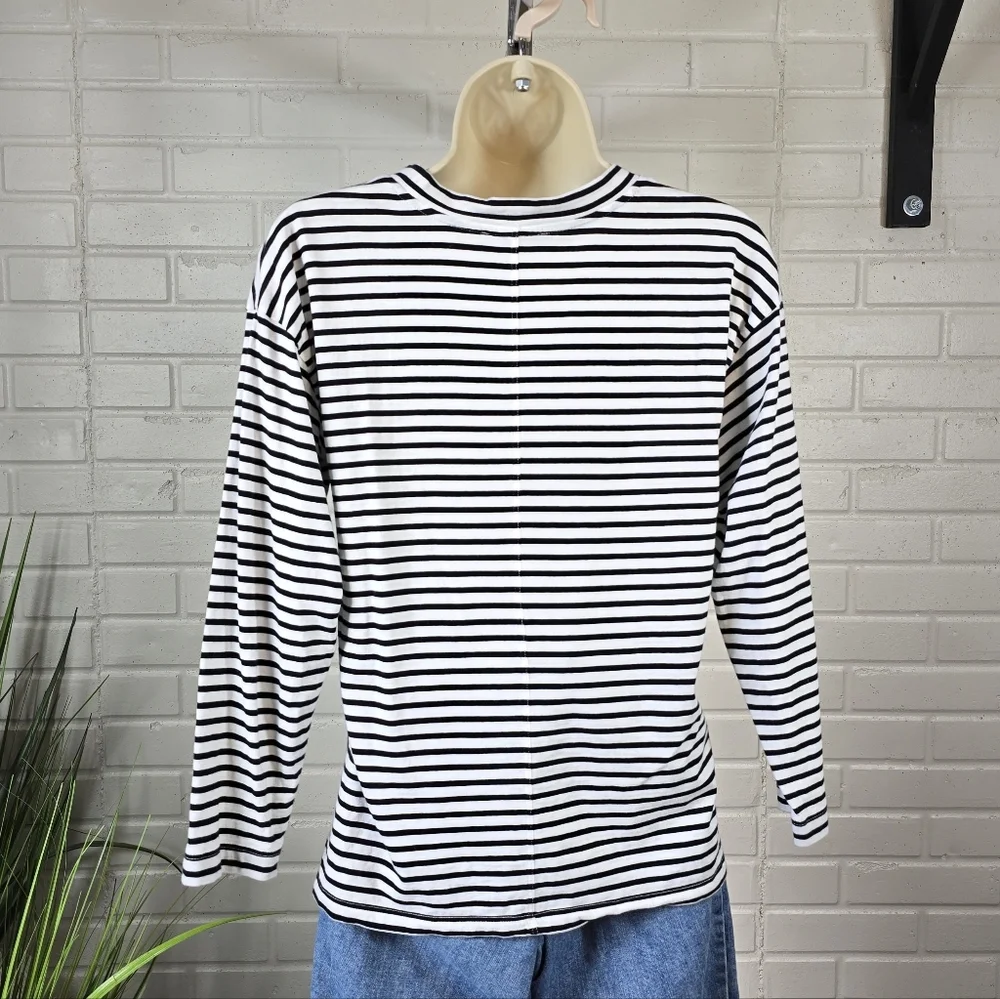 AYR Black and White Striped Crewneck Long Sleeve T-shirt Extra Small - Picture 6 of 8